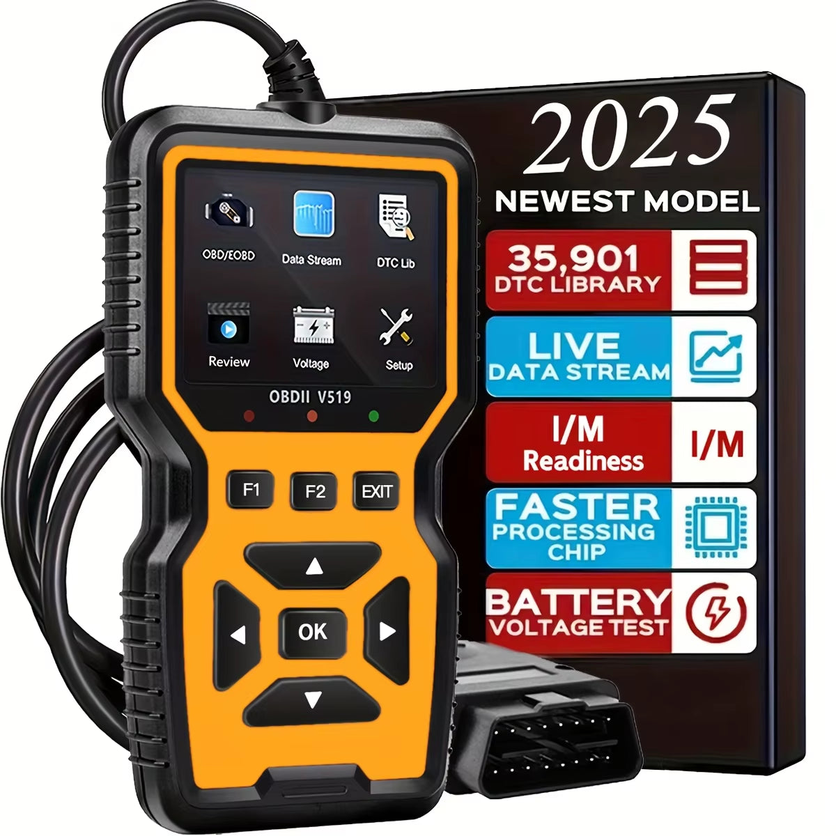 Professional Obd2 Diagnostic Tool Heavy Duty Vehicle Repair Tool - Code Reader/Resetter, Supports Real-Time Data Stream, No Battery Required, Compatible with Vehicles 1996 and up (Obdii/Eobd, Mode 6/8), Suitable for Mechanics, DIY Car Repair, Trucks, Motorcycles, Suvs - Compact Design, User-Friendly Controls, Robust Equipment, Obd Ii Reader, Automotive