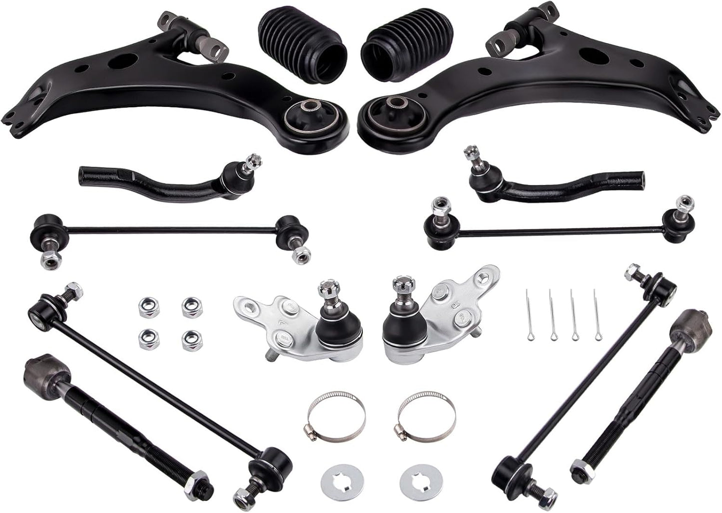 14Pcs Front Lower Control Arm for Toyota Camry 2007-2011 Suspension Kit with Ball Joints Sway Bar End Links Tie Rod End Link Boots