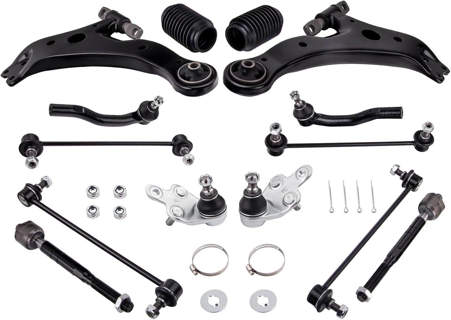 14Pcs Front Lower Control Arm for Toyota Camry 2007-2011 Suspension Kit with Ball Joints Sway Bar End Links Tie Rod End Link Boots