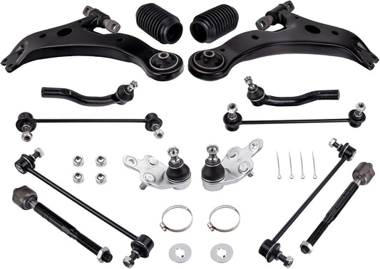 14Pcs Front Lower Control Arm for Toyota Camry 2007-2011 Suspension Kit with Ball Joints Sway Bar End Links Tie Rod End Link Boots
