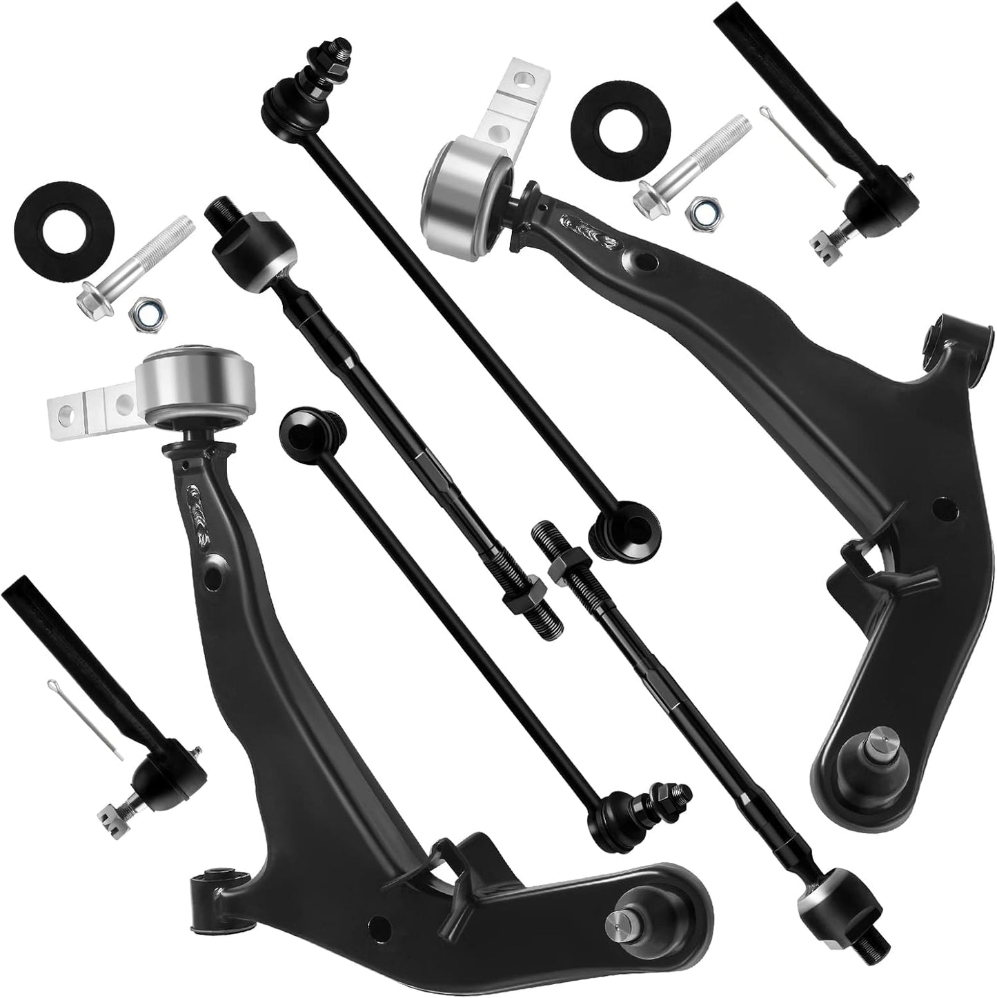 8Pcs Front Suspension Kit Lower Control Arm W/Ball Joint Sway Bar Inner Outer Tie Rod End Fit for Nissan Murano 2005 2006 2007 S SE SL 3.5L K620559 K620558 K80256 K80255