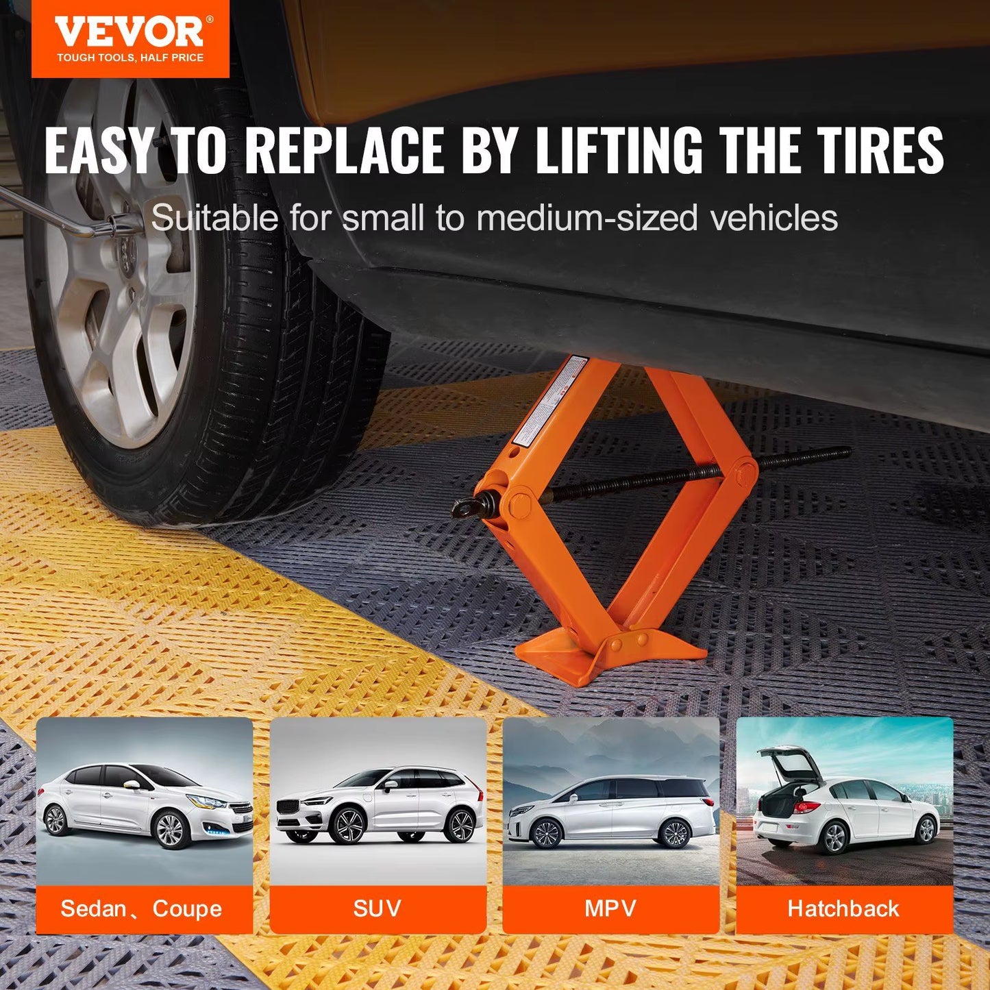 Portable 2.5 Ton/5512 Lbs Car Jack with Ratcheting Handle & L-Wrench 3.7'-17.1\" Lifting Range for Cars Trucks Sedans Mpvs