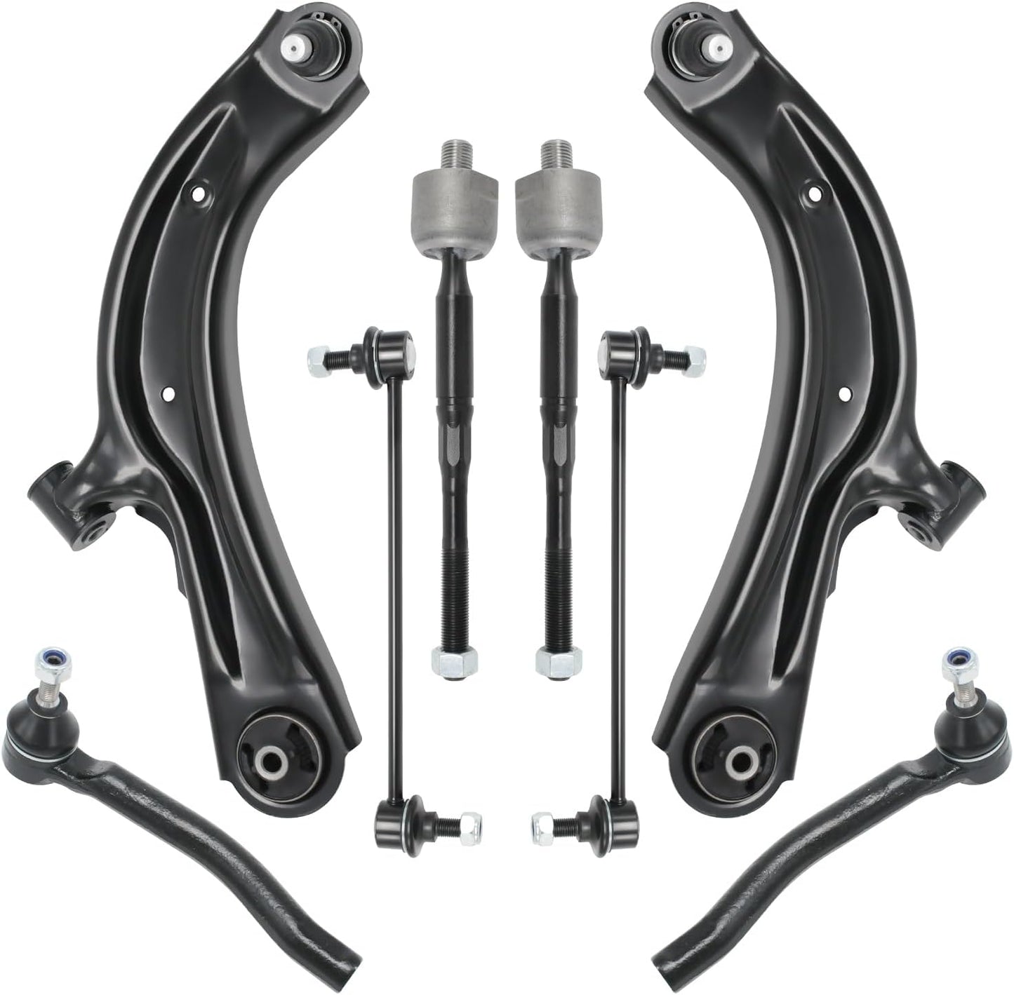 8Pc Front Lower Control Arm Suspension Kit W/Ball Joint Compatible with 2013-2019 Nissan Sentra/Sentra Nv200，For 2015-2018 Chevy City Express， Sway Bar Link Outer & Inner Tie Rod End