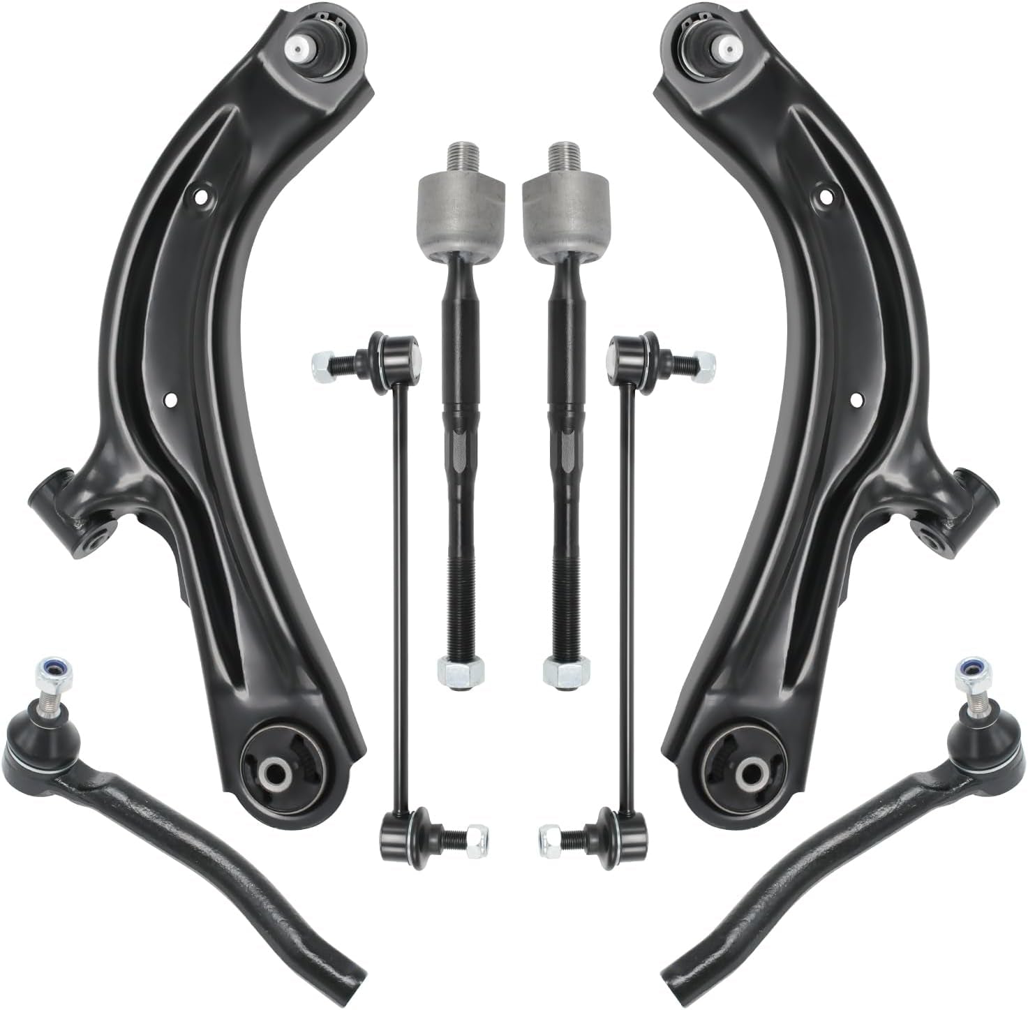 8Pc Front Lower Control Arm Suspension Kit W/Ball Joint Compatible with 2013-2019 Nissan Sentra/Sentra Nv200，For 2015-2018 Chevy City Express， Sway Bar Link Outer & Inner Tie Rod End
