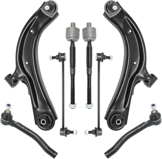 8Pc Front Lower Control Arm Suspension Kit W/Ball Joint Compatible with 2013-2019 Nissan Sentra/Sentra Nv200，For 2015-2018 Chevy City Express， Sway Bar Link Outer & Inner Tie Rod End