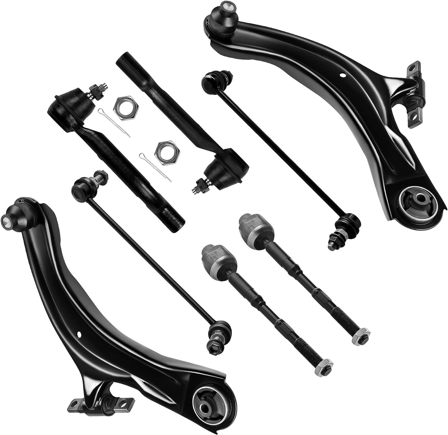 8Pcs Front Suspension Kit Lower Control Arm with Ball Joints Outer Inner Tie Rod Ends Sway Bar Links for 2008-2013 for Nissan Rogue 2014-2015 for Nissan Rogue Select