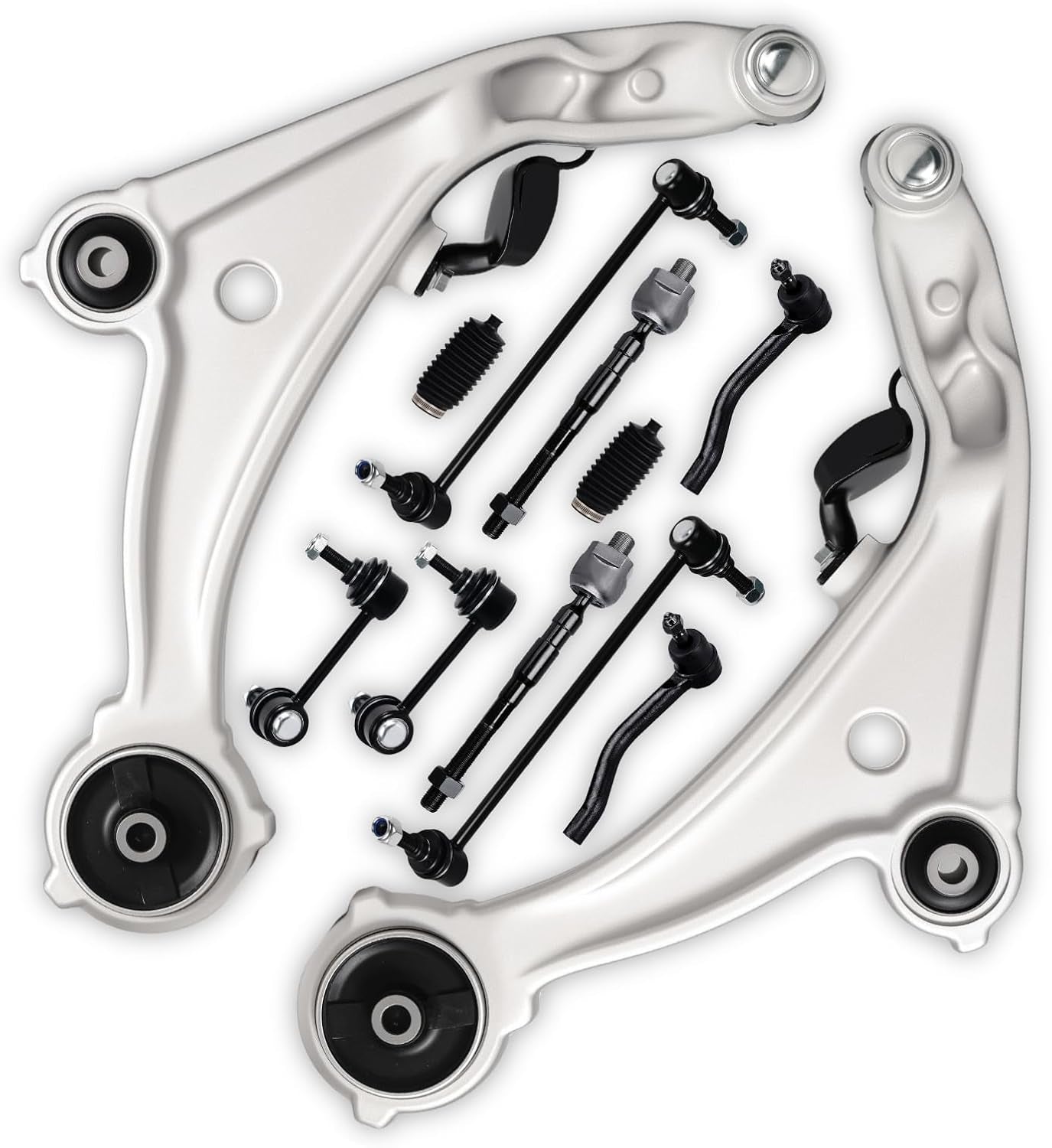 12Pc Front Lower Control Arm Suspension Kit Fit for Nissan Altima 2007-2012, Altima Coupe 2013, 2 Control Arm W/Ball Joint, 2 Sway Bar End Link, 4 Tie Rod End Link, 2 Tie Rod Boot & Bellow