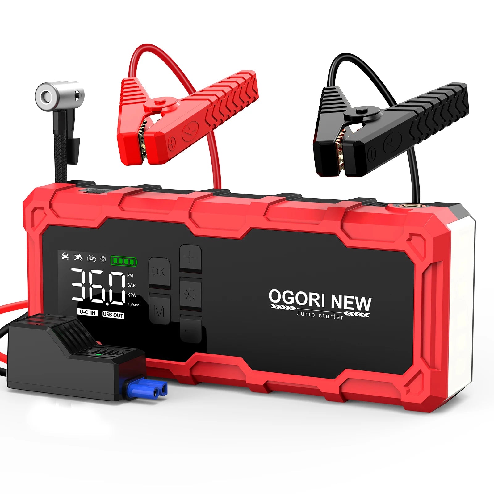 Car Jump Starter Power Bank Portable Air Pump and Compressor with Flashlight for Car Emergency Jump Starter