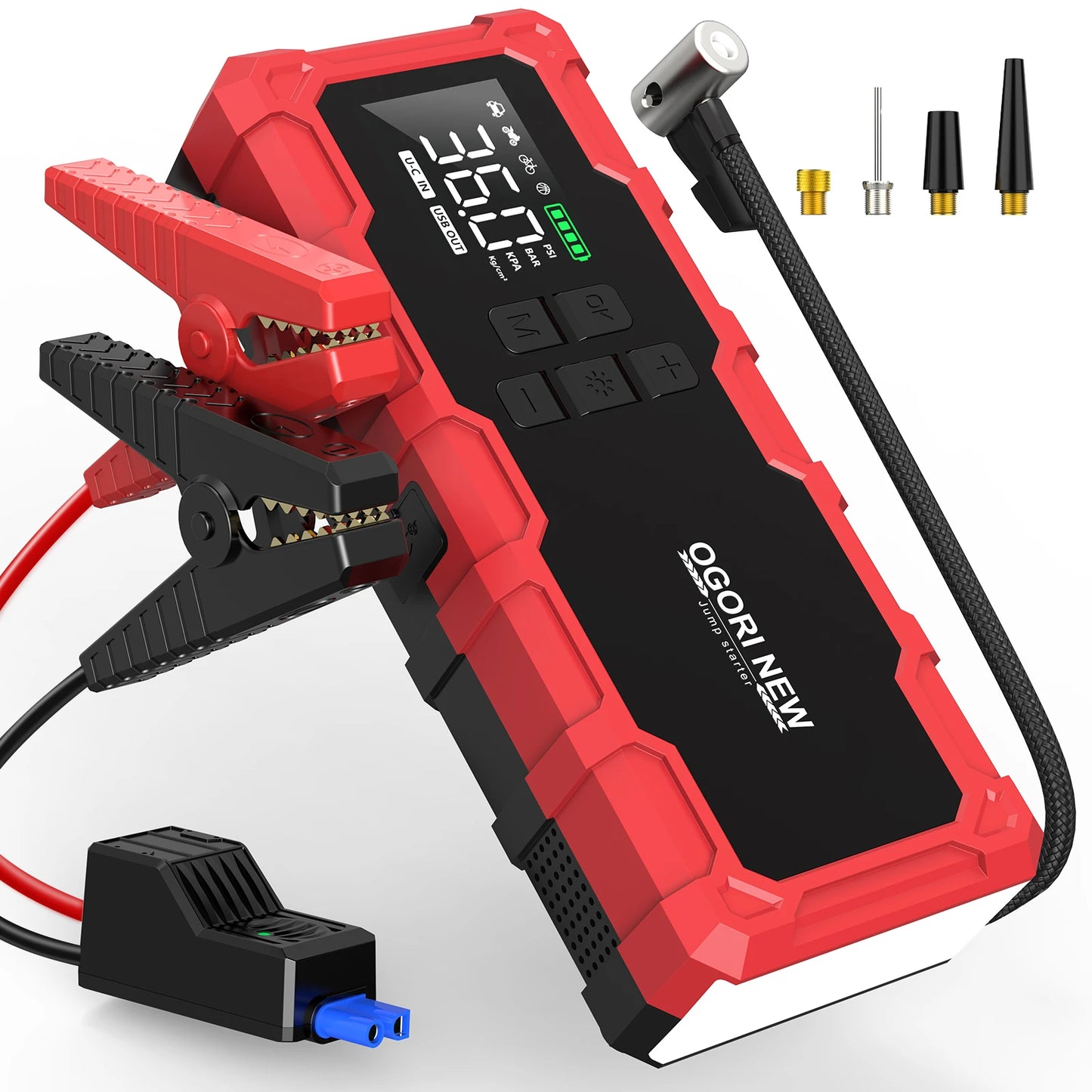 Car Jump Starter Power Bank Portable Air Pump and Compressor with Flashlight for Car Emergency Jump Starter