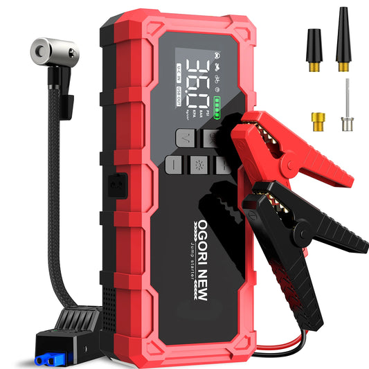 Car Jump Starter Power Bank Portable Air Pump and Compressor with Flashlight for Car Emergency Jump Starter