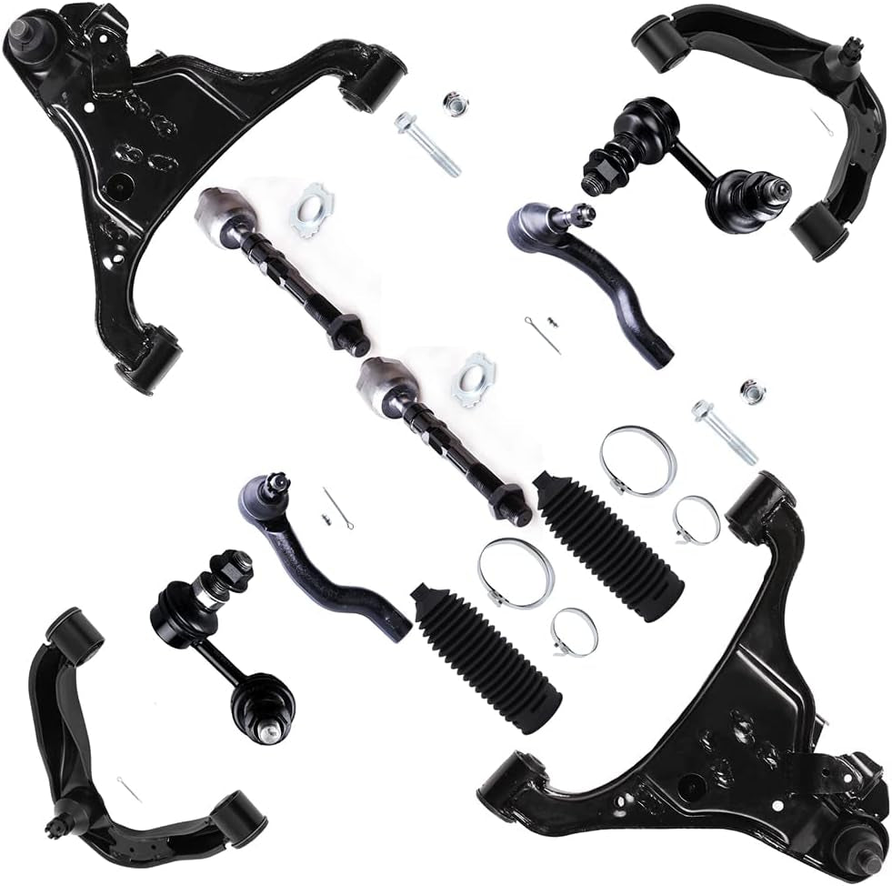 12Pcs Front Suspension Kit for Nissan Frontier 2005-2018 for Pathfinder 2005-2012 for Xterra 2005-2015 (W/Parts Lower Upper Control Arm, Sway Bar, Inner Outer Tie Rod, Boots)