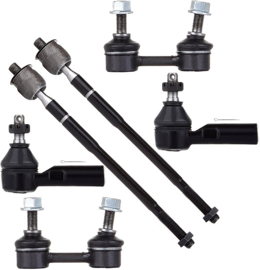 6Pcs Suspension Kit 2 Front Stabilizer/Sway Bar Link 2 Outer Tie Rod End 2 Inner Tie Rod End Fit 1998-2002 for Chevrolet Prizm 1993-2002 for Toyota Corolla 1996-2000 for Toyota for Rav4