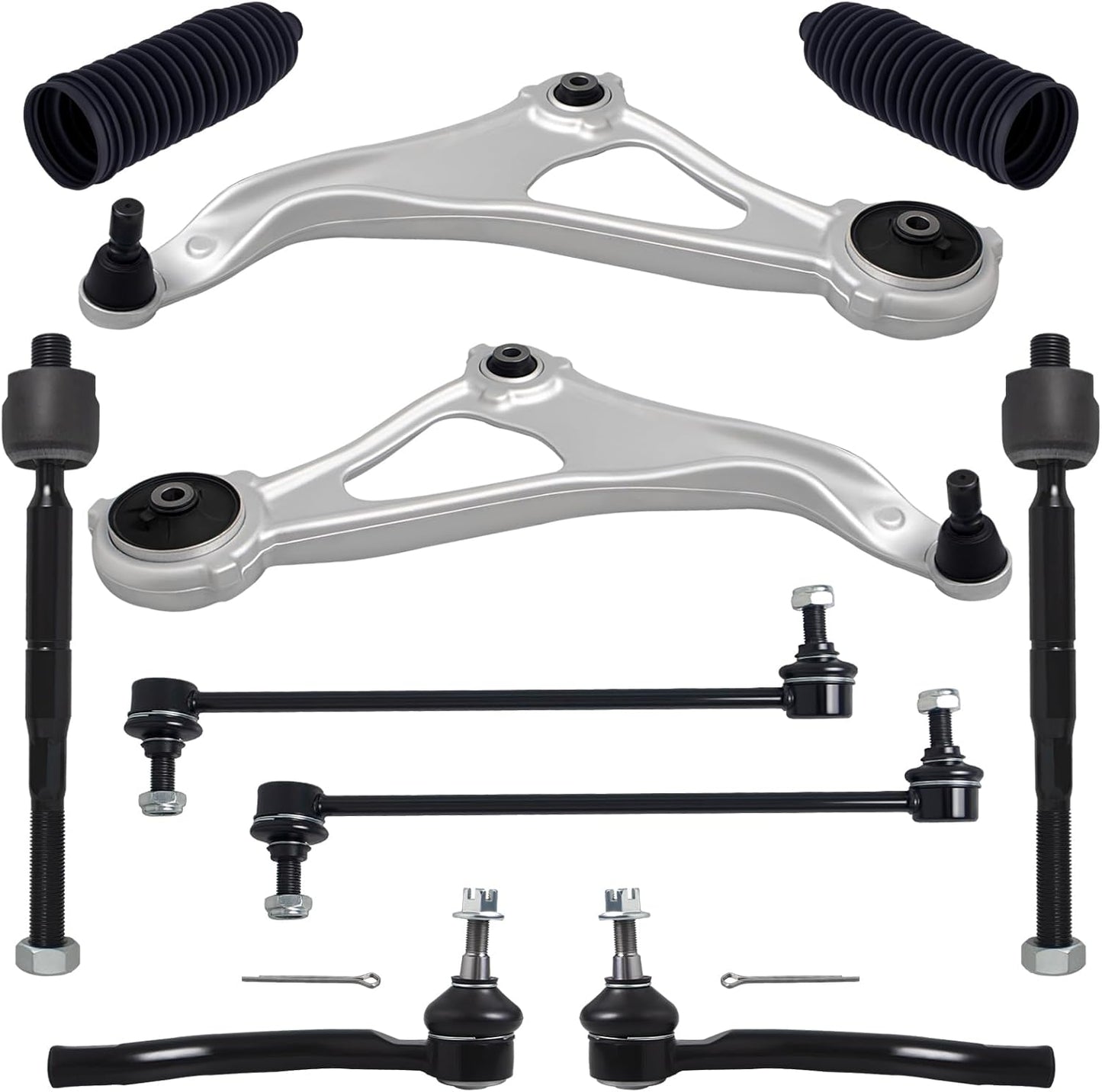 10Pcs Suspension Kit Fit for 13-18 Ni-Ssan Altima, 16-23 Maxima, 2 Front Lower Control Arm W/Ball Joint + 4 Outer Inner Tie Rod + 2 Sway Bar [# K622838 K622839 K750783 EV801066 ES801196]