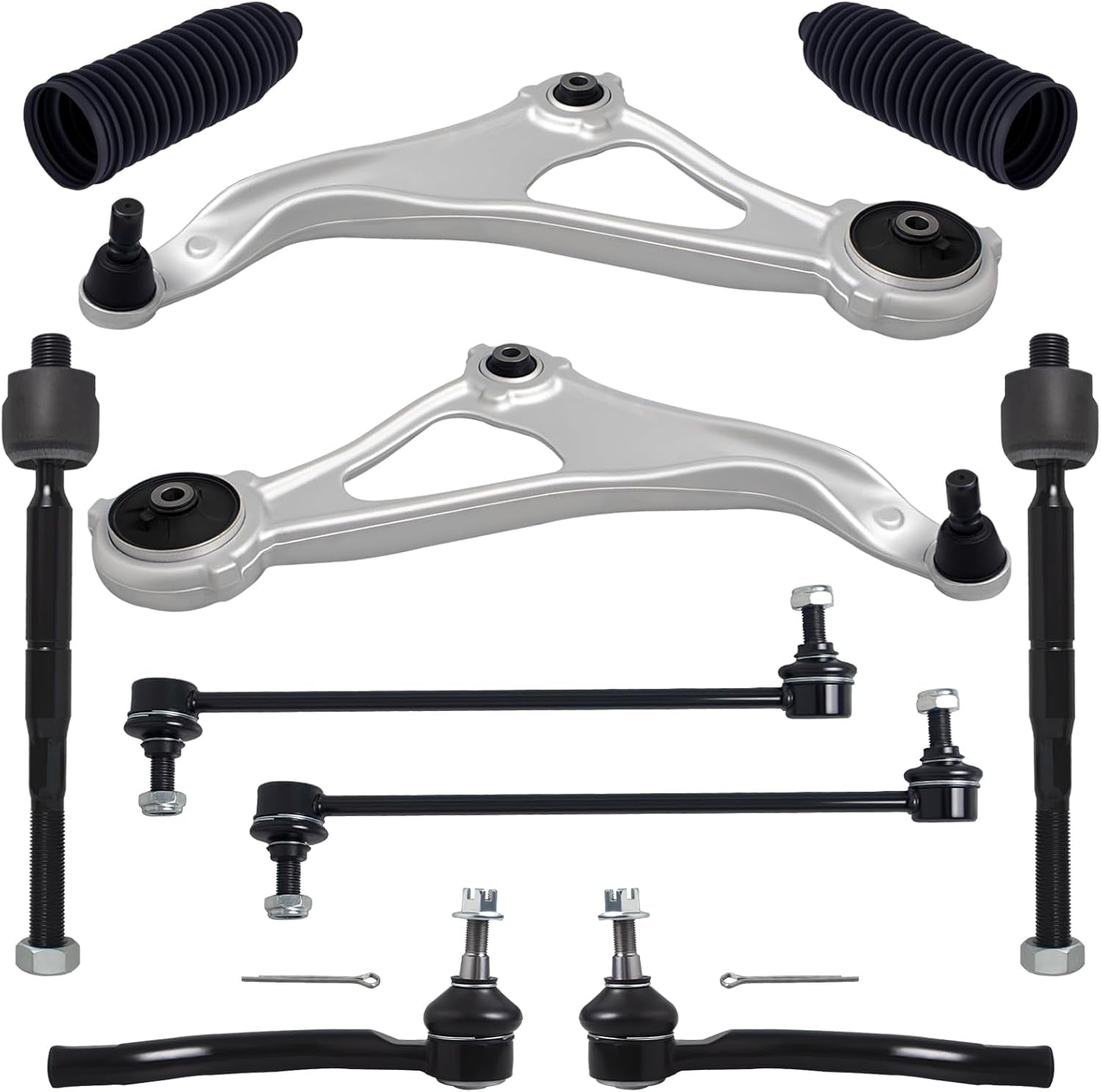 10Pcs Suspension Kit Fit for 13-18 Ni-Ssan Altima, 16-23 Maxima, 2 Front Lower Control Arm W/Ball Joint + 4 Outer Inner Tie Rod + 2 Sway Bar [# K622838 K622839 K750783 EV801066 ES801196]