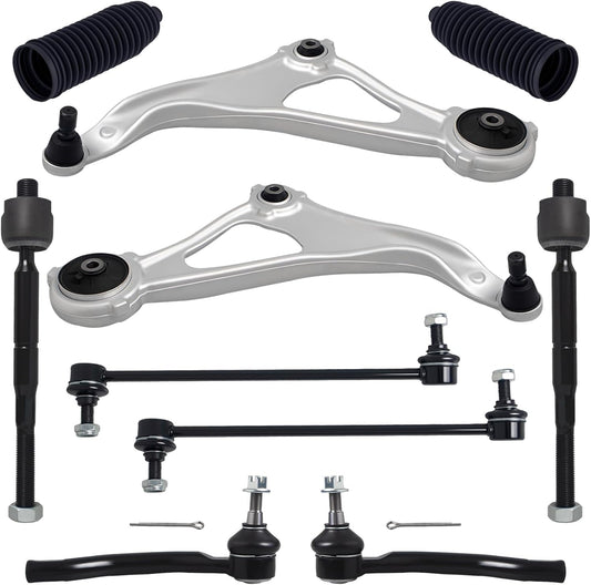 10Pcs Suspension Kit Fit for 13-18 Ni-Ssan Altima, 16-23 Maxima, 2 Front Lower Control Arm W/Ball Joint + 4 Outer Inner Tie Rod + 2 Sway Bar [# K622838 K622839 K750783 EV801066 ES801196]