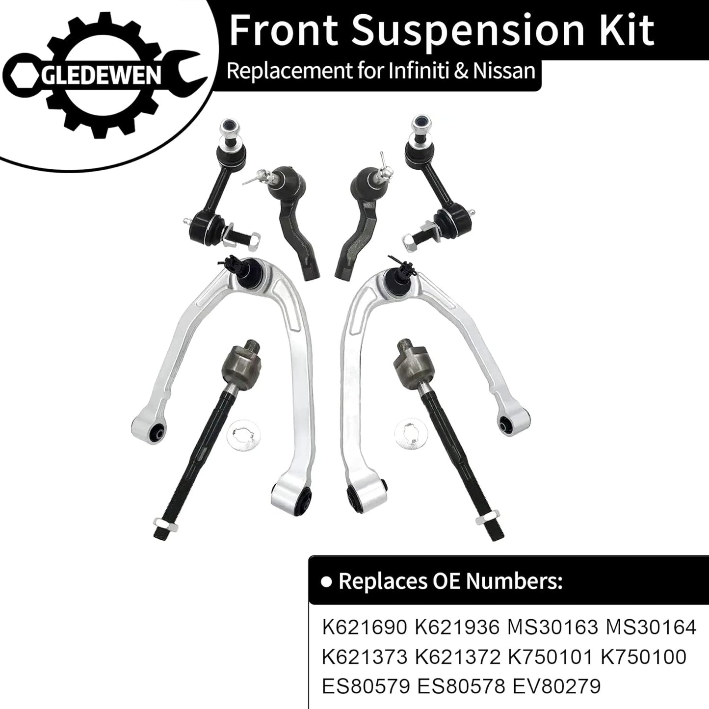 Front Suspension Kit, Compatible with 2003-2009 Infiniti G35 Coupe, Nissan 350Z, W/Front Control Arm Assembly & Sway Bar End Link & Tie Rod End & Rack and Pinion Bellow Boots (14PCS), K621690 K621936