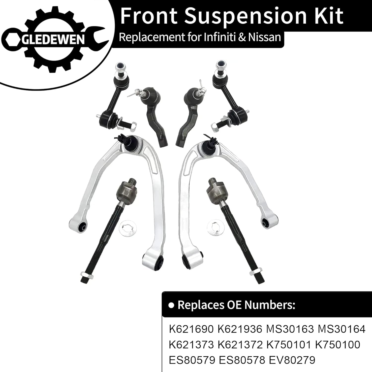 Front Suspension Kit, Compatible with 2003-2009 Infiniti G35 Coupe, Nissan 350Z, W/Front Control Arm Assembly & Sway Bar End Link & Tie Rod End & Rack and Pinion Bellow Boots (14PCS), K621690 K621936