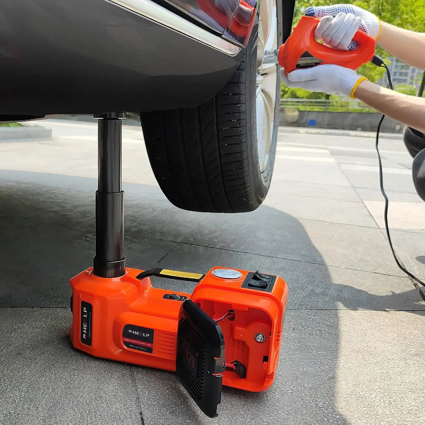Electric Car Jack 5Ton 12V Hydraulic Kit with Inflator for SUV Sedan MPV Tire Change Emergency Repair