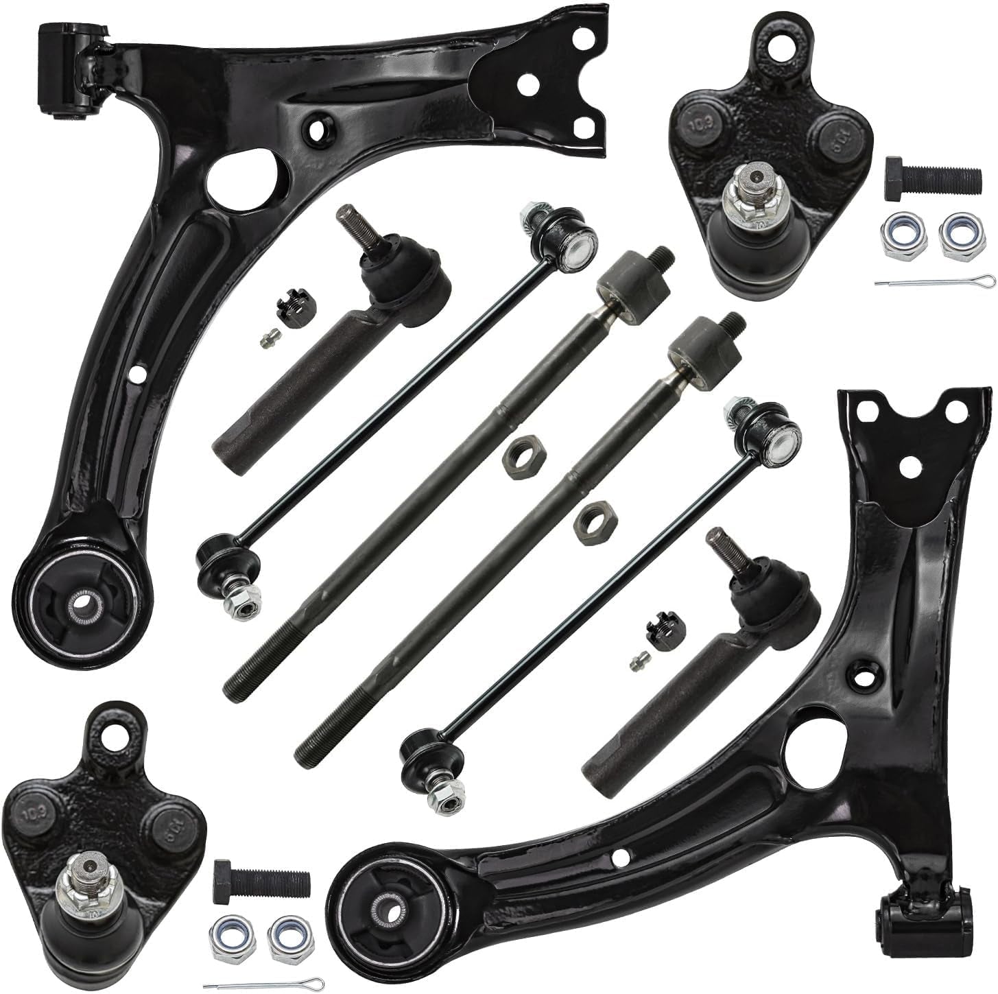 - 1.8L Front End Suspension Kit for 2009-2013 Toyota Corolla Matrix, 2 Lower Control Arms 2 Lower Ball Joints 2 Sway Bar End Links 4 Inner and Outer Tie Rods 2010 2011 2012 Replacement