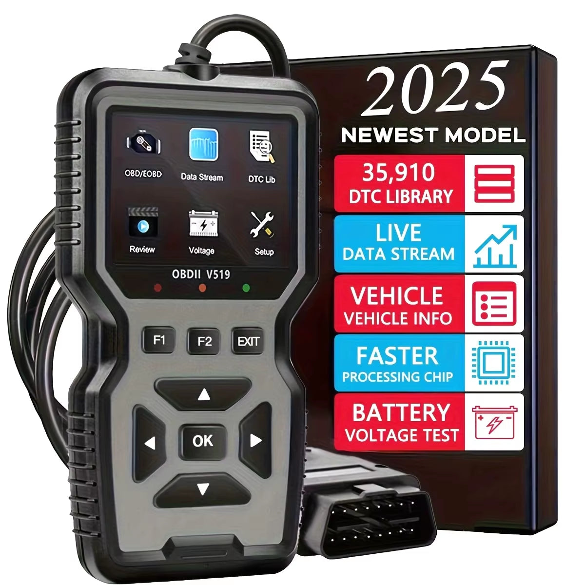 Professional Obd2 Diagnostic Tool Heavy Duty Vehicle Repair Tool - Code Reader/Resetter, Supports Real-Time Data Stream, No Battery Required, Compatible with Vehicles 1996 and up (Obdii/Eobd, Mode 6/8), Suitable for Mechanics, DIY Car Repair, Trucks, Motorcycles, Suvs - Compact Design, User-Friendly Controls, Robust Equipment, Obd Ii Reader, Automotive