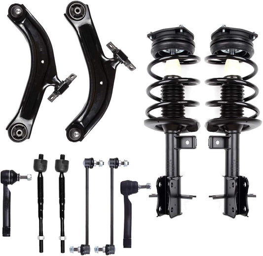 - (10Pcs) Front Complete Strut Stabilizer Bar Link Control Arm and Ball Joint Assembly Tie Rod End Fit for 2007-2012 for Nissan Sentra Set of 10