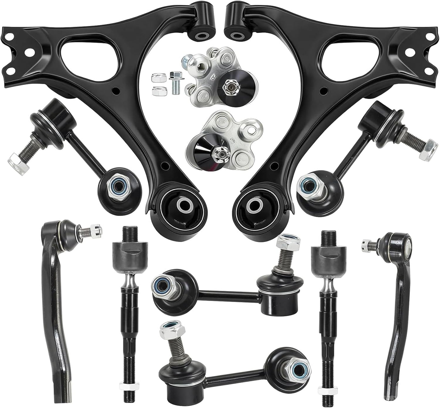 Front Lower Control Arm Suspension Kit 12Pcs Compatible with Honda Civic 2006 2007 2008 2009 2010 2011 with Ball Joint Sway Bar Link Tie Rod End Kit