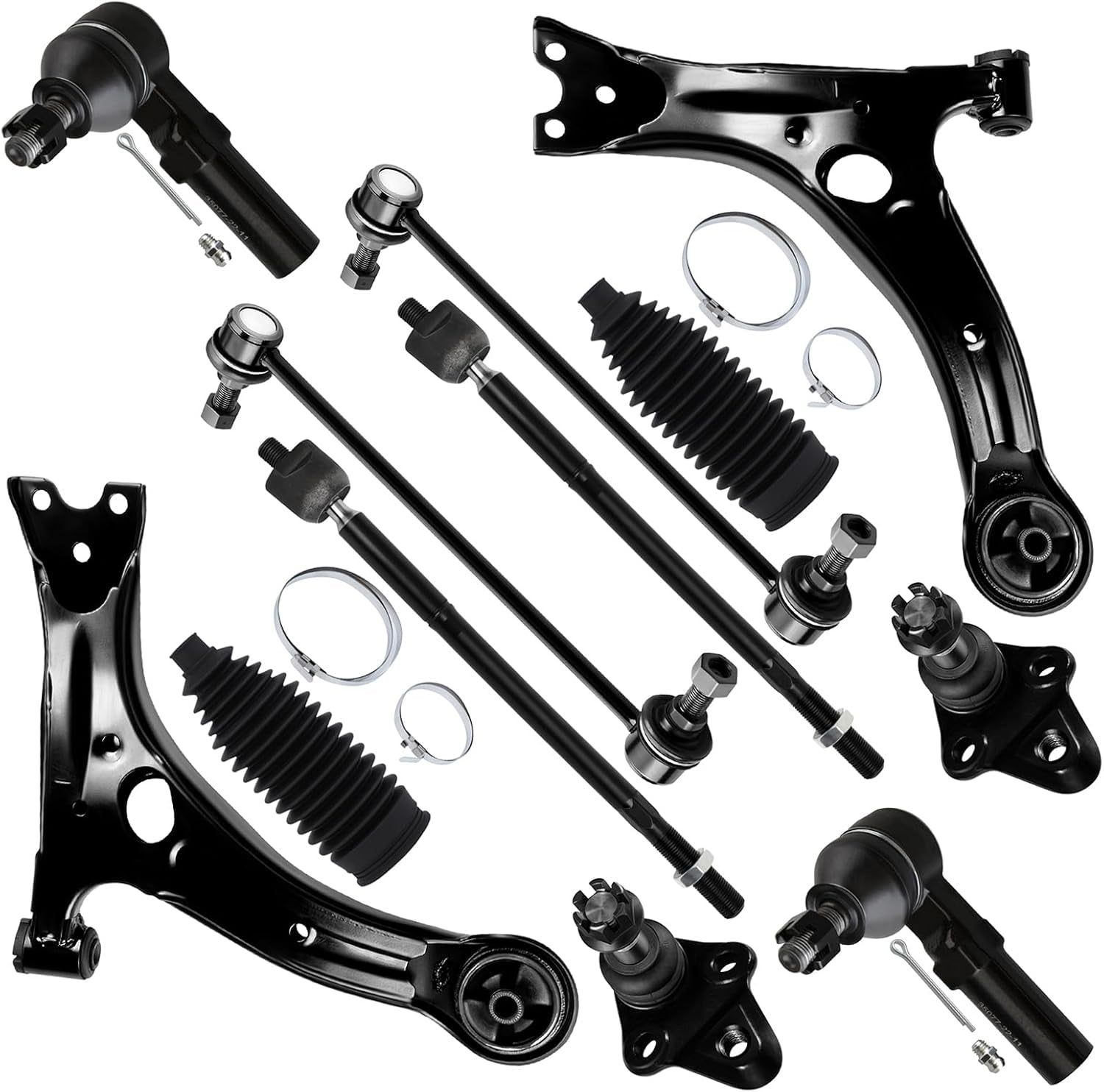12Pcs Front Suspension Kit Lower Control Arm Lower Ball Joint Inner Outer Tie Rod End W/Boot Sway Bar End Link Replacement for 2009-2013 for Toyota Corolla