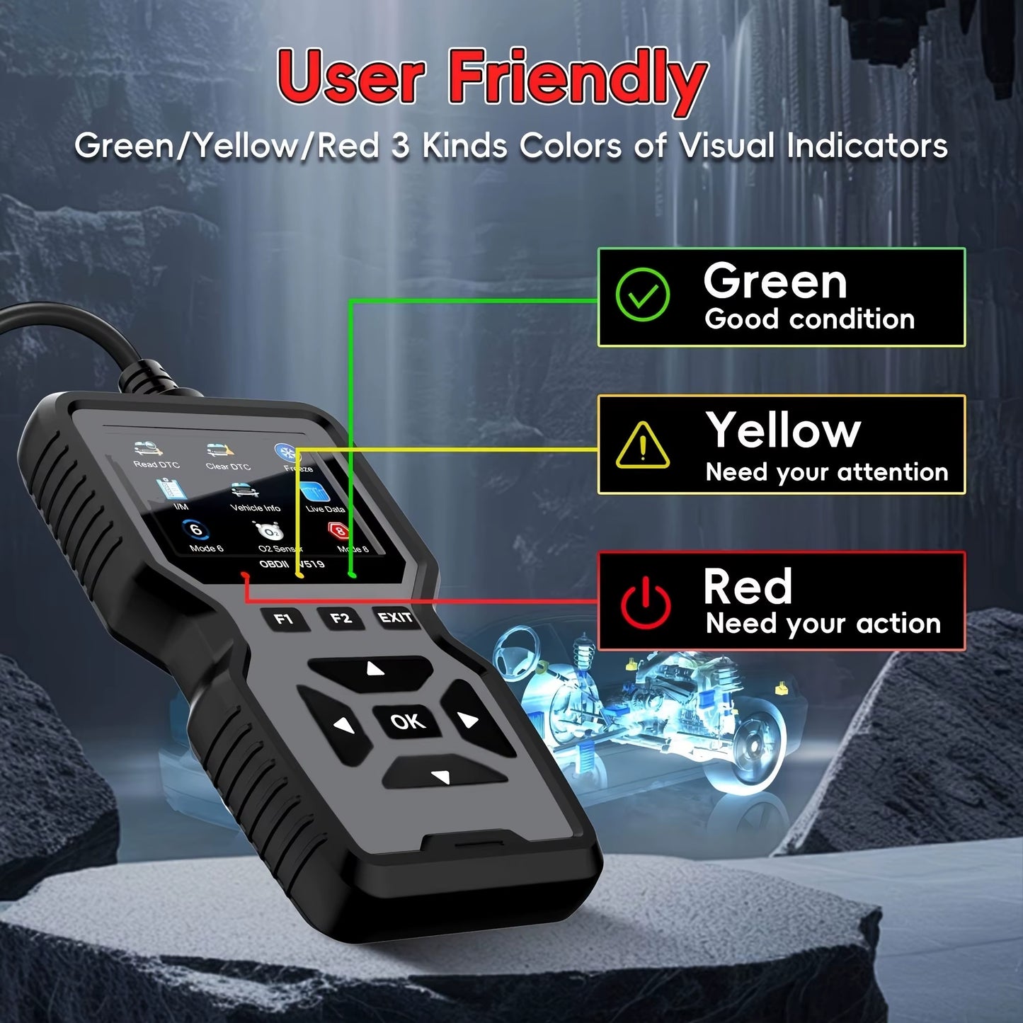 Professional Obd2 Diagnostic Tool Heavy Duty Vehicle Repair Tool - Code Reader/Resetter, Supports Real-Time Data Stream, No Battery Required, Compatible with Vehicles 1996 and up (Obdii/Eobd, Mode 6/8), Suitable for Mechanics, DIY Car Repair, Trucks, Motorcycles, Suvs - Compact Design, User-Friendly Controls, Robust Equipment, Obd Ii Reader, Automotive