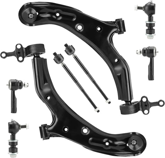 Front Lower Control Arm W/Ball Joint for Nissan Sentra 2001-2006, Stabilizer/Sway Bar Links + Tie Rod Ends, Left & Right, Outer & Inner, 8Pcs Suspension Kit K620359 K620358 K9543 ES2814RL EV380