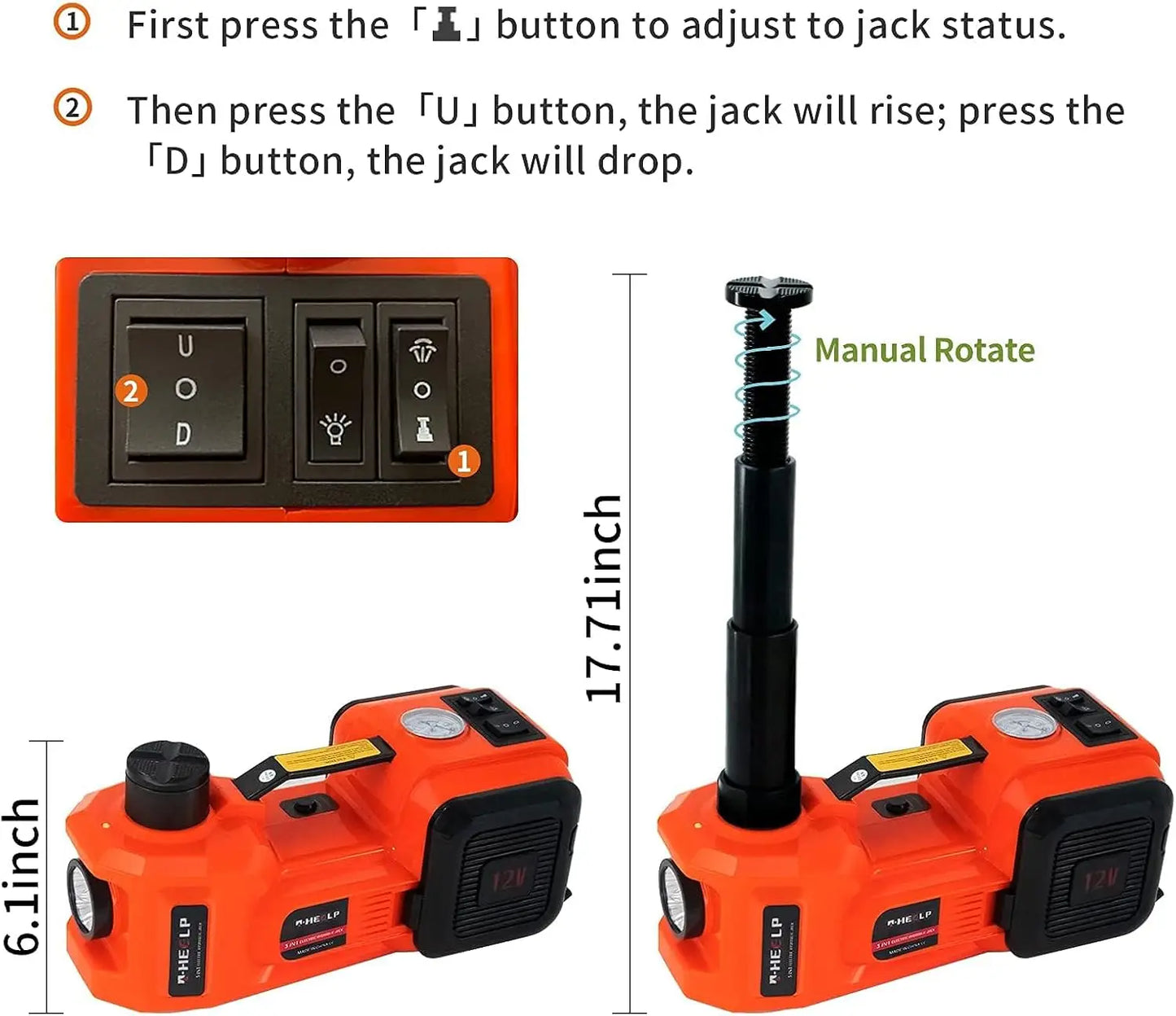 Electric Car Jack 5Ton 12V Hydraulic Kit with Inflator for SUV Sedan MPV Tire Change Emergency Repair