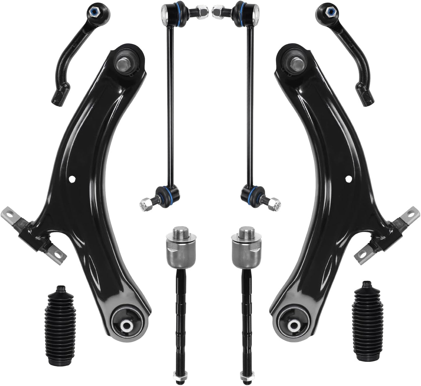 10Pcs Front Suspension Kit Lower Control Arm with Ball Joint Bushings Sway Bar Link Tie Rod Replacement for 2008-2013 Nissan Rogue 2014-2015 Rogue Select K621452 K621453 MS30194 MS30195