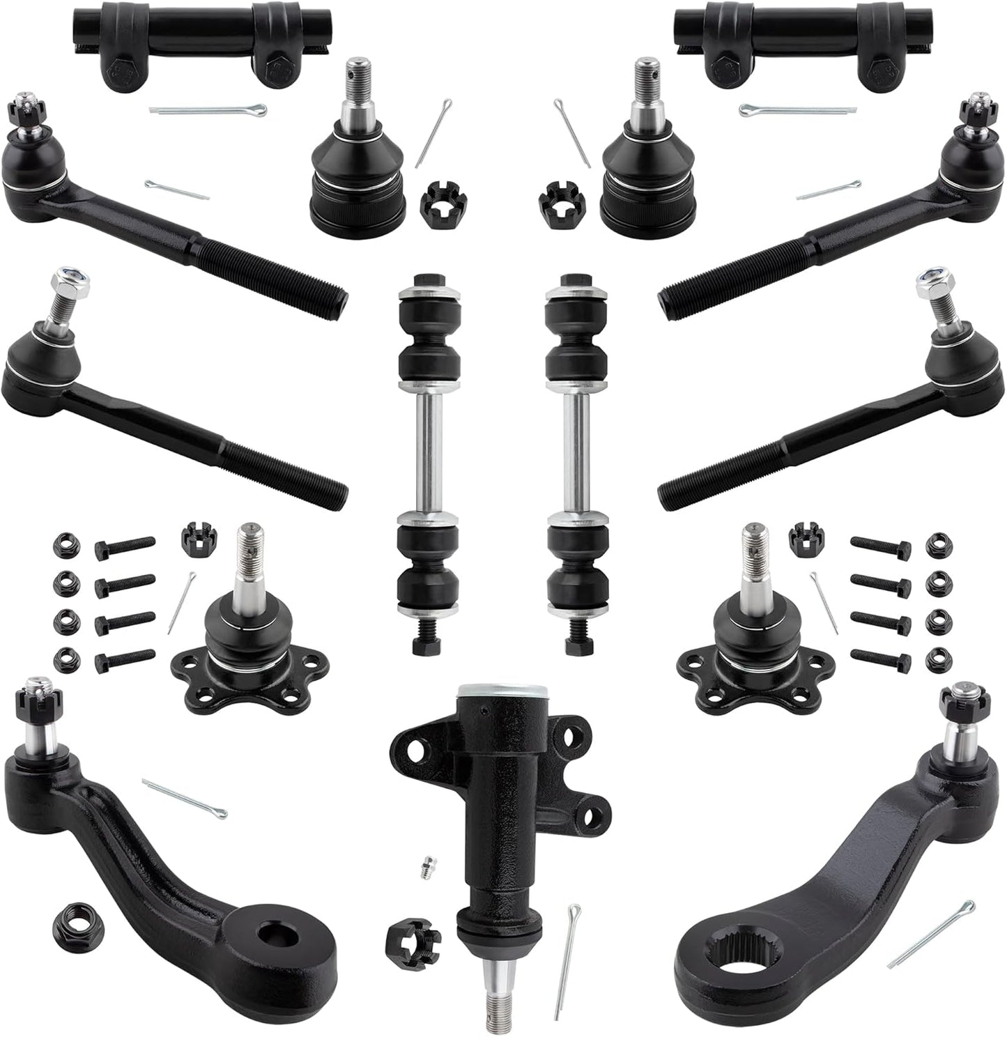 15Pcs Front Suspension Kit Ball Joints Tie Rods Sway Bars Pitman Idler Arm Fits for Chevrolet for GMC C1500 C2500 Yukon 1993-1999 RWD / K6292 K6445 K5252 K6335 K6447 ES2836 ES2837 ES2004 K6532