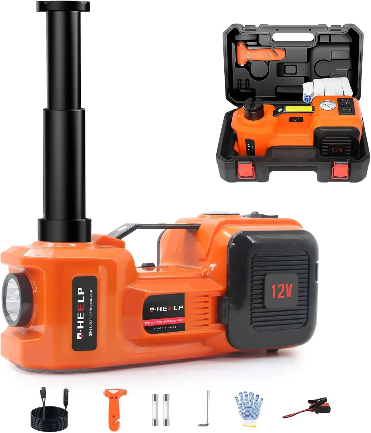 Electric Car Jack 5Ton 12V Hydraulic Kit with Inflator for SUV Sedan MPV Tire Change Emergency Repair