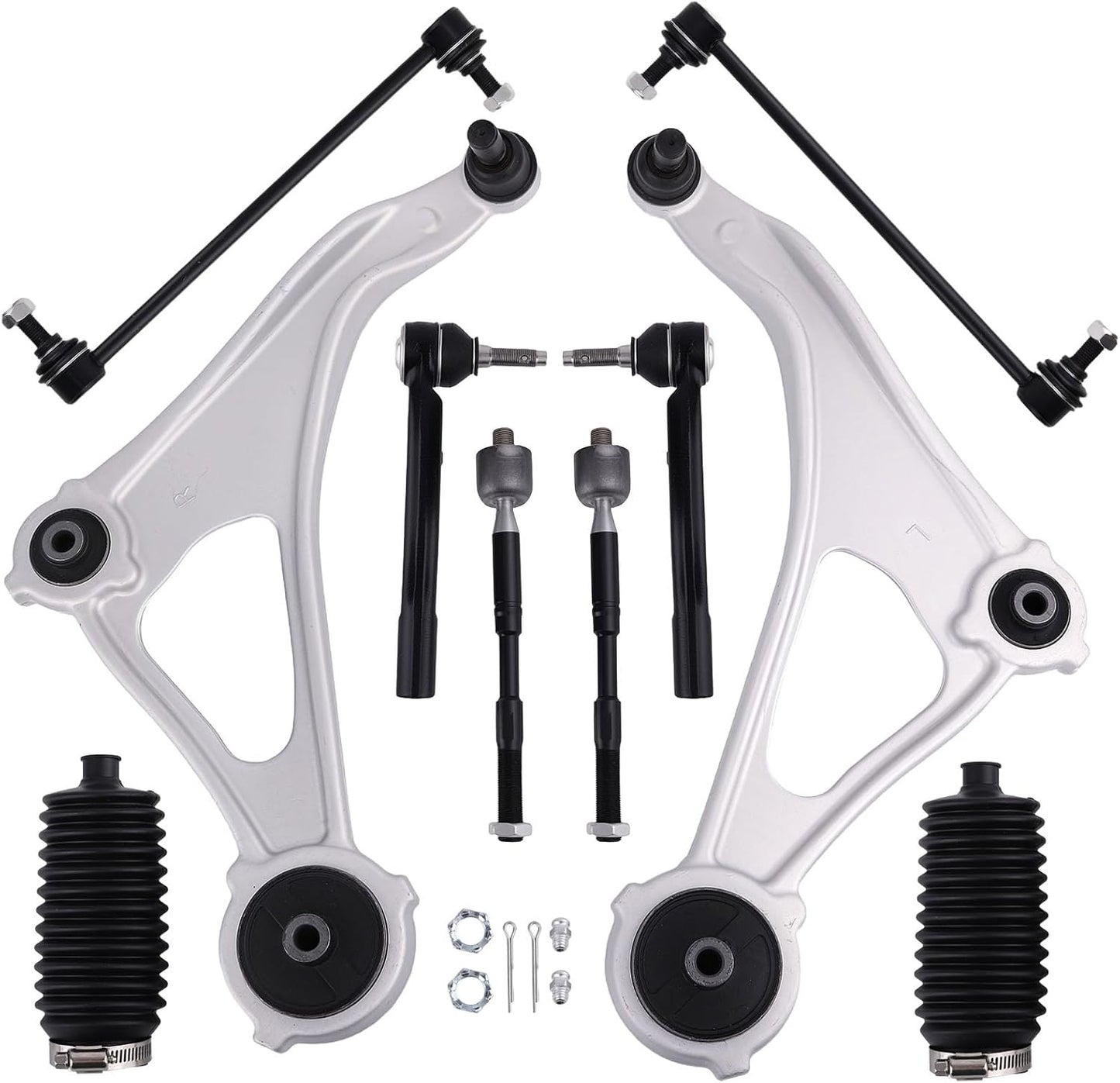 10Pcs Front Suspension Kit for Nissan Altima 2013-2014, 2 Lower Control Arm with Ball Joint, 2 Sway Bar Link, 4 Inner Outer Tie Rod, 2 Boots, RK623474 RK623475