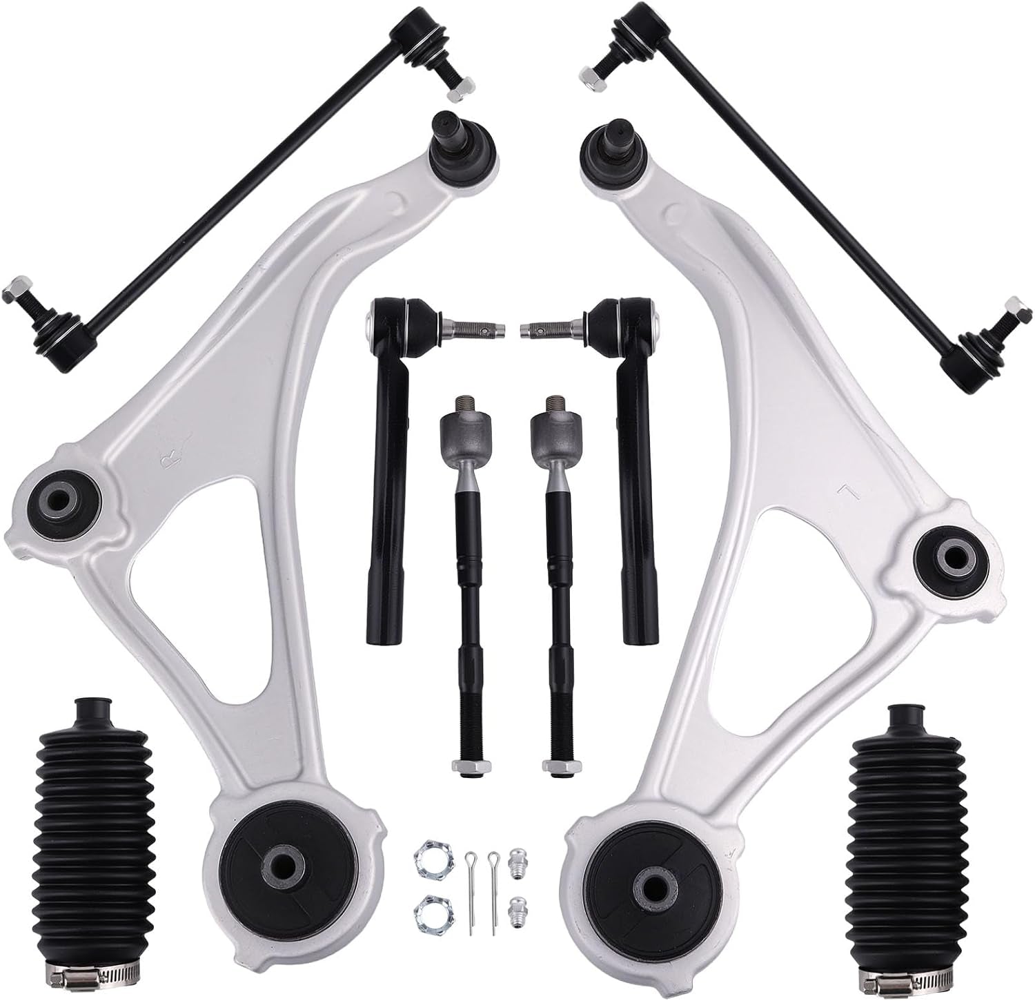 10Pcs Front Suspension Kit for Nissan Altima 2013-2014, 2 Lower Control Arm with Ball Joint, 2 Sway Bar Link, 4 Inner Outer Tie Rod, 2 Boots, RK623474 RK623475