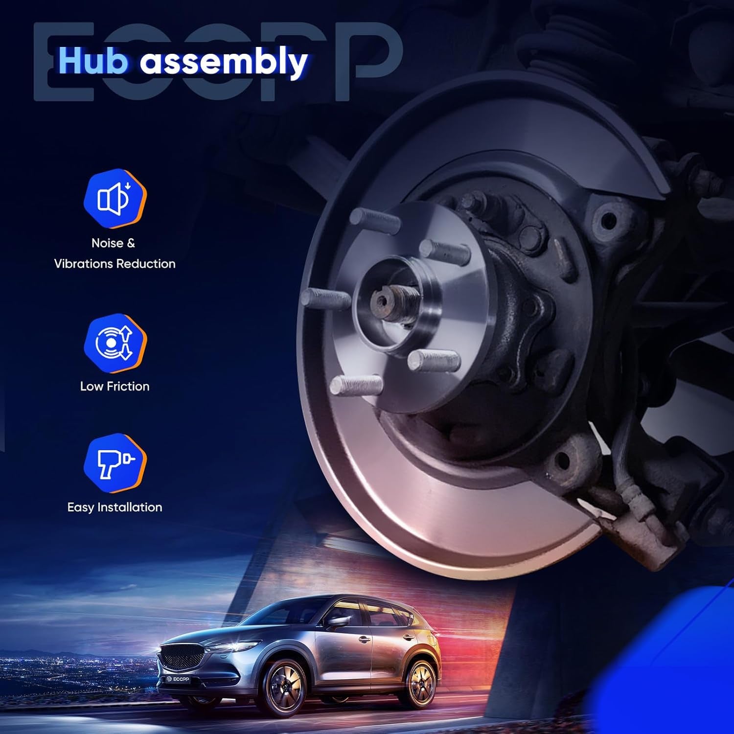 Wheel Hub and Bearing Assembly Front 513349 Fit for Jeep for Cherokee 5 Lugs Wheel Bearing Hubs with ABS 2Pcs